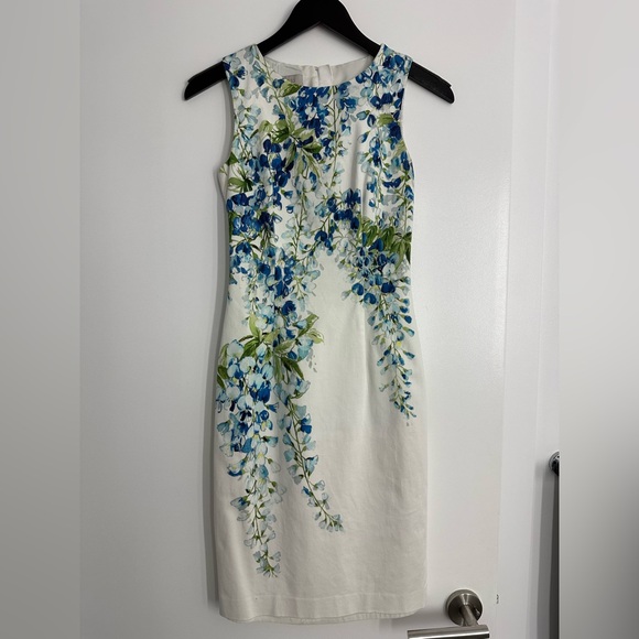 Hobbs London Floral Sleeveless Dress - White and Blue - Picture 1 of 3